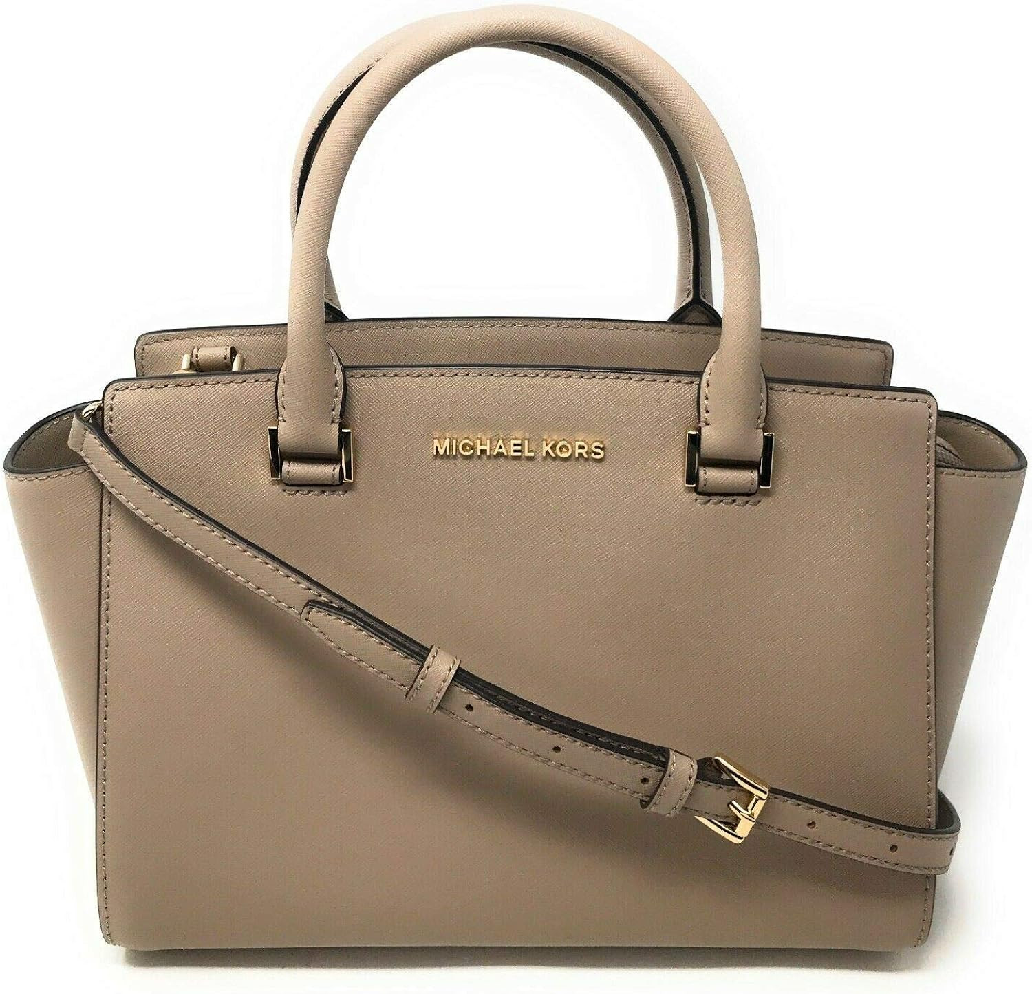 Michael Kors Selma Medium Top Zip Satchel Crossbody Handbag Bag Truffle | Amazon (US)