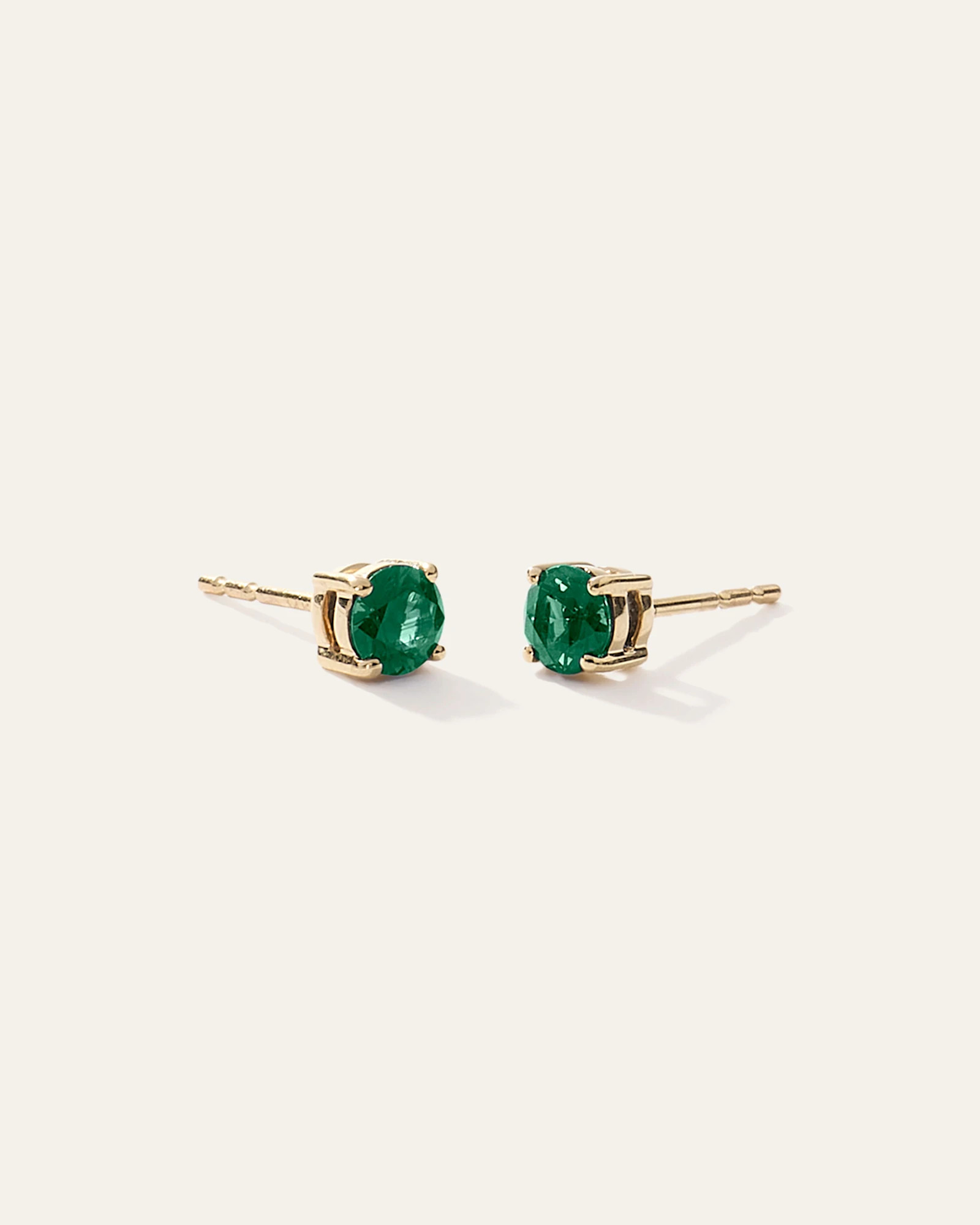 14K Gold Gemstone Solitaire Studs in Emerald | Quince