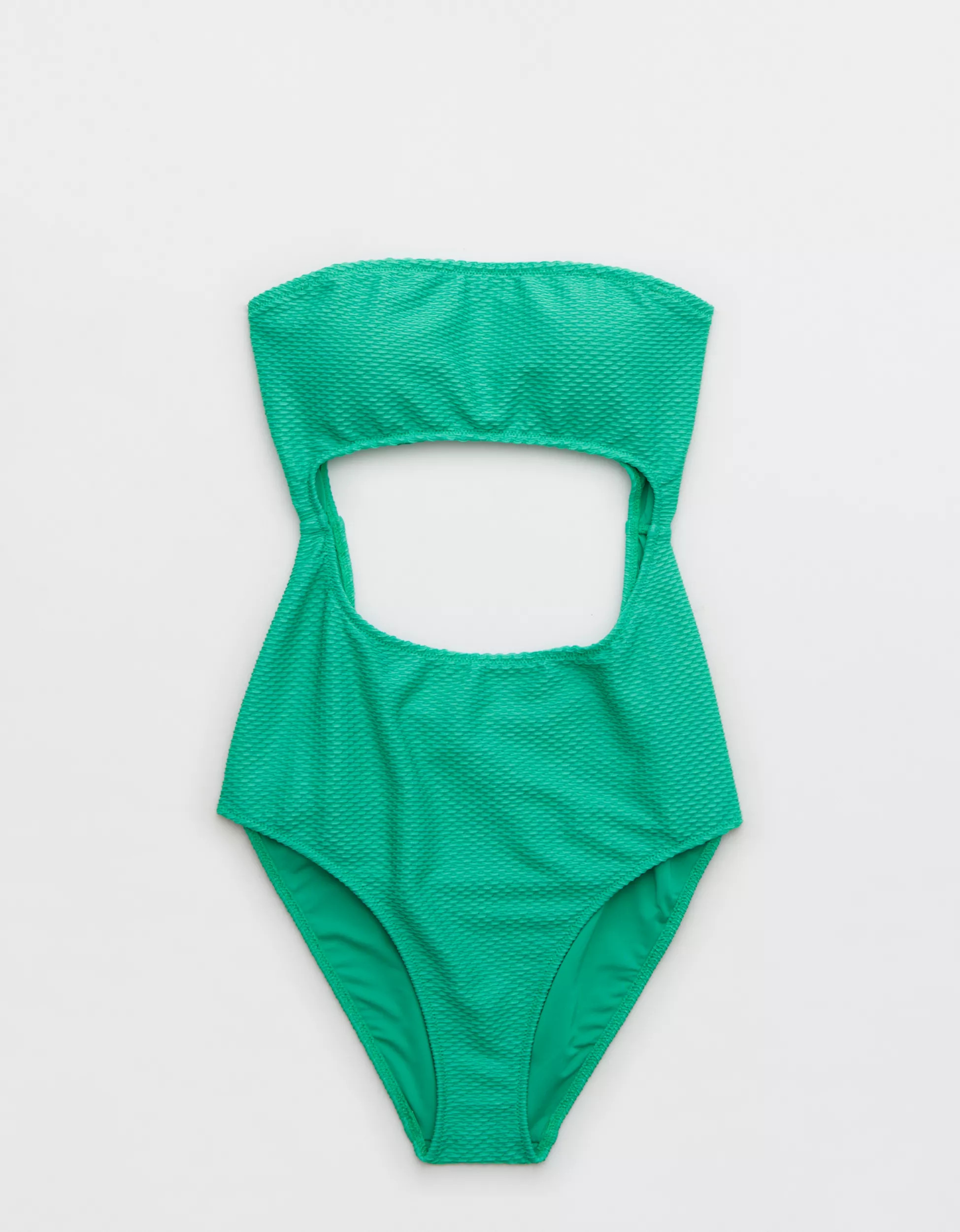 Aerie Jacquard Cut Out Strapless One Piece Swimsuit | Aerie