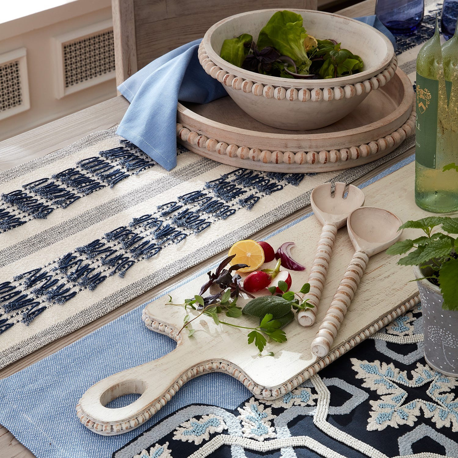 Beaded Wood Whitewash Tray | Pier 1 Imports