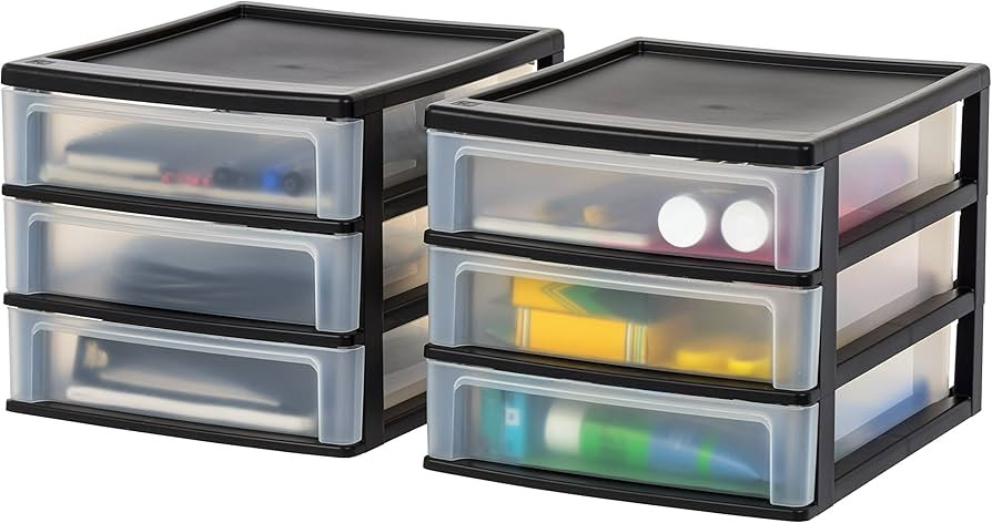 IRIS USA Plastic Stacking Desk Top 3-Drawer Storage Organizer, 2-Pack, for Makeup Vanity Nail Pol... | Amazon (US)