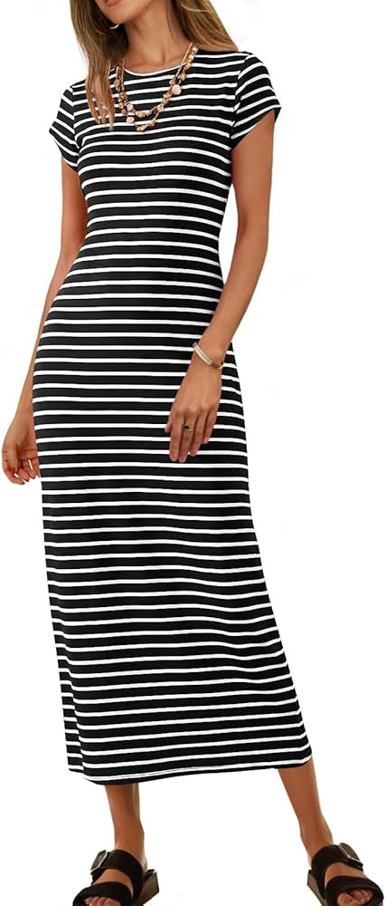 MEROKEETY Women's 2026 Summer Casual Tshirt Dress Short Sleeve Crew Neck Beach Long Maxi Dresses | Amazon (US)