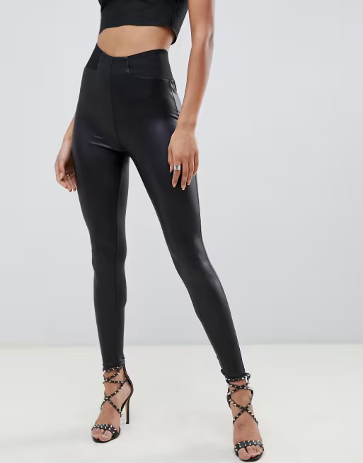 ASOS Leather Look Leggings with Elastic Slim Waist | ASOS UK