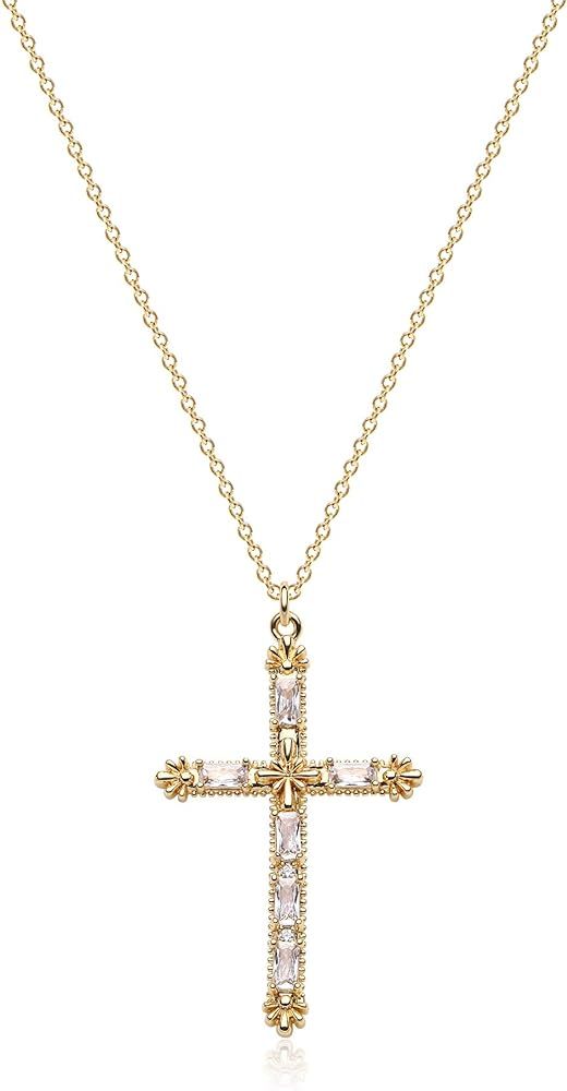 BENEIGE Gold Cross Necklace 18K Gold Plated Dainty Simple Cubic Zircon Chain Celtic Cross Pendant... | Amazon (US)