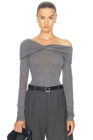Rohe Bodycon Off Shoulder Top in Dark Grey Melange - Grey. Size 40 (also in 42). | FWRD 