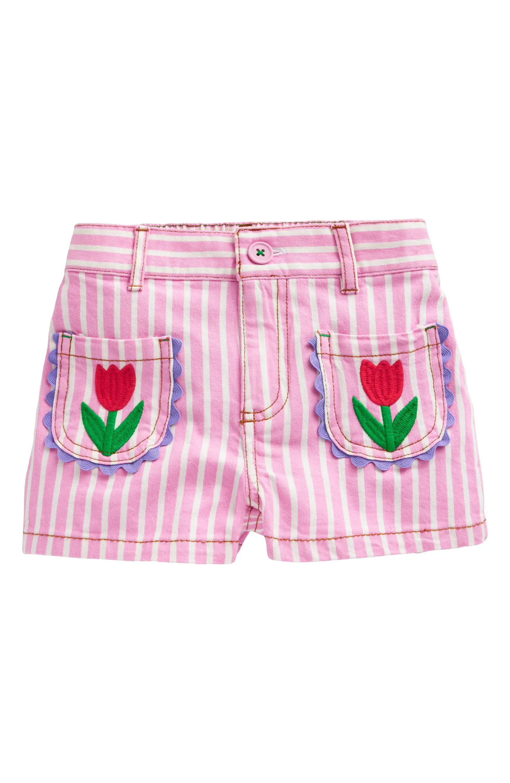 Kids' Stripe Embroidered Cotton Shorts | Nordstrom