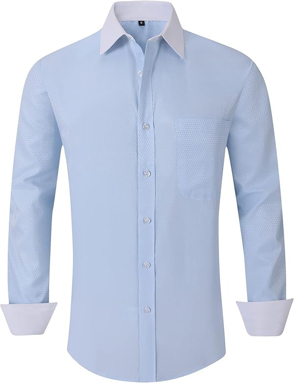 SWISSWELL Men's Dress Shirt Long Sleeve Stretch Button Down Collar Casual Shirts with Pocket | Amazon (US)