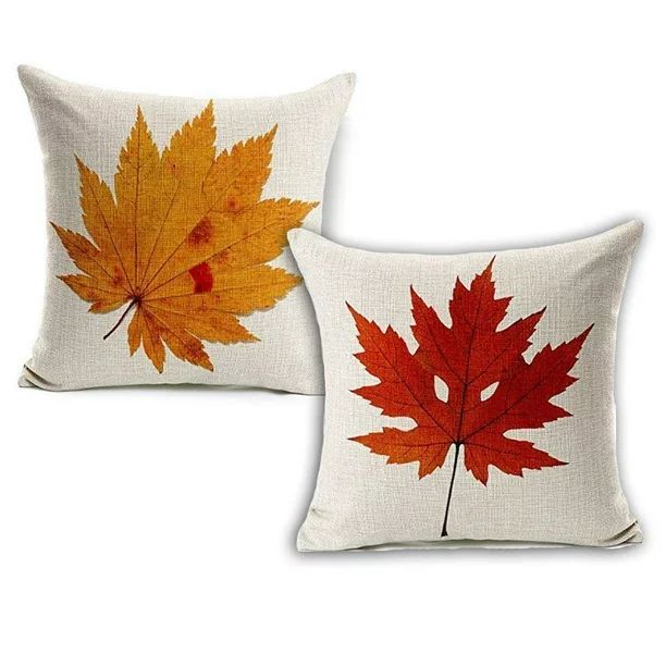 Coolmade 18" x 18" Off-White, Red, Orange, Multi-color leaves Cotton Decorative Pillow Cover , ( ... | Walmart (US)