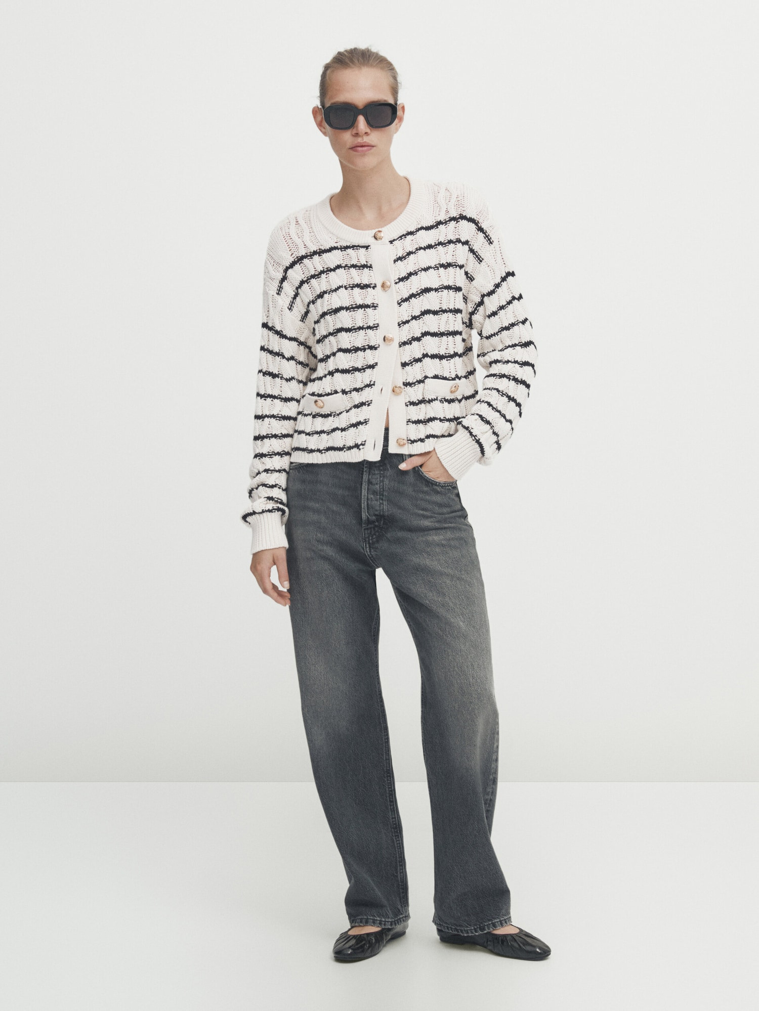 Striped cable-knit cardigan | Massimo Dutti US