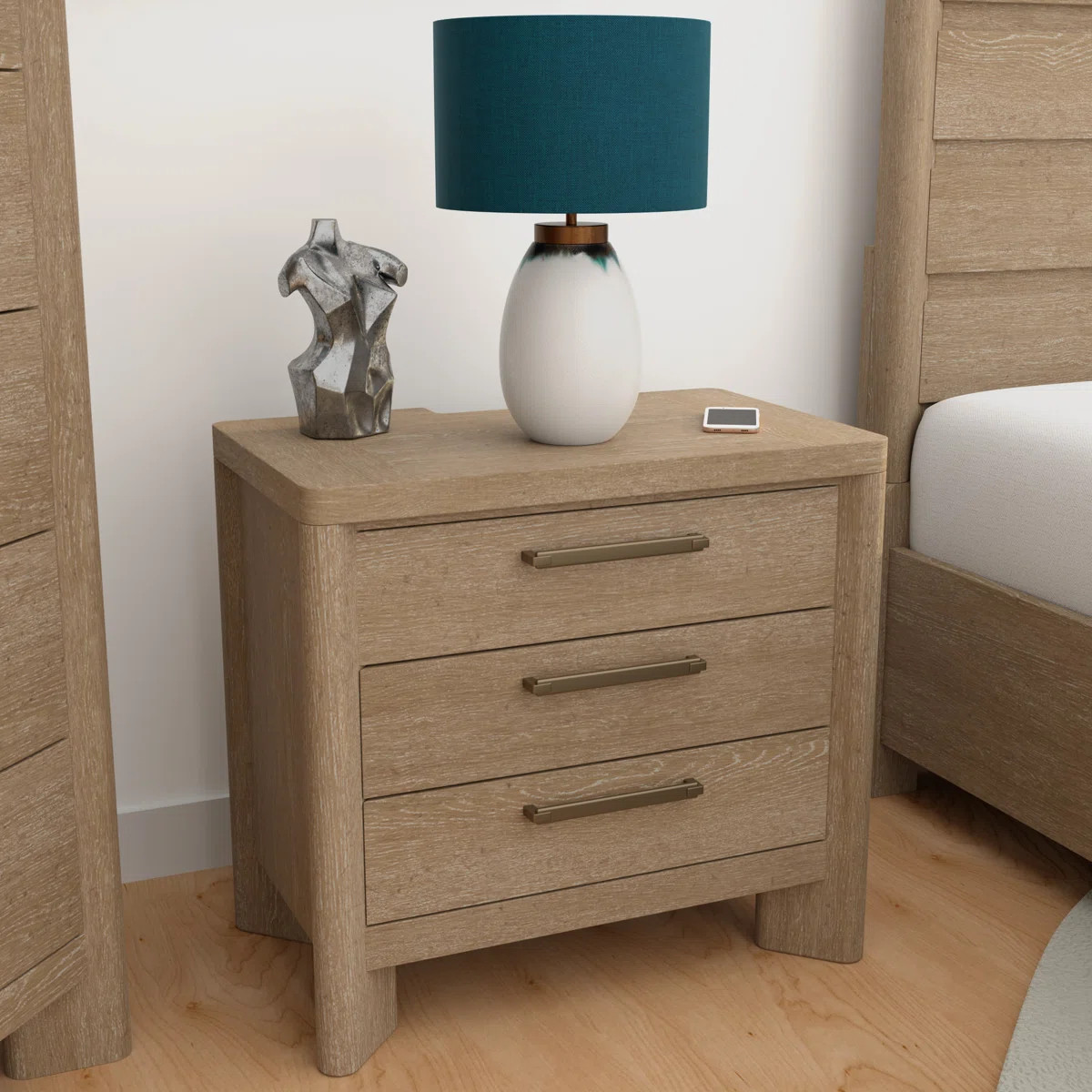 Adena 28" Wide 3-Drawer Nightstand in Beige with Charging | Wayfair North America