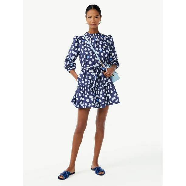 Scoop Women's Mock Neck Tiered Mini Dress - Walmart.com | Walmart (US)