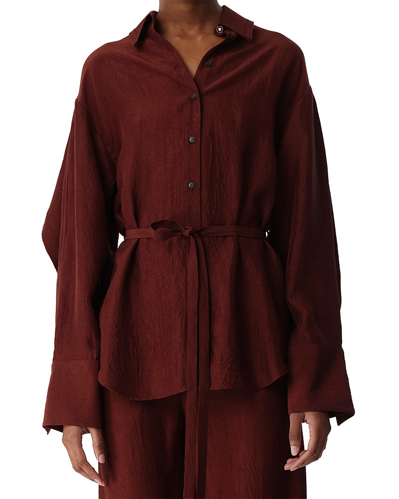Jason Wu Collection Belted Crinkled Satin Oversized Button Up Shirt | Bloomingdale's (US)