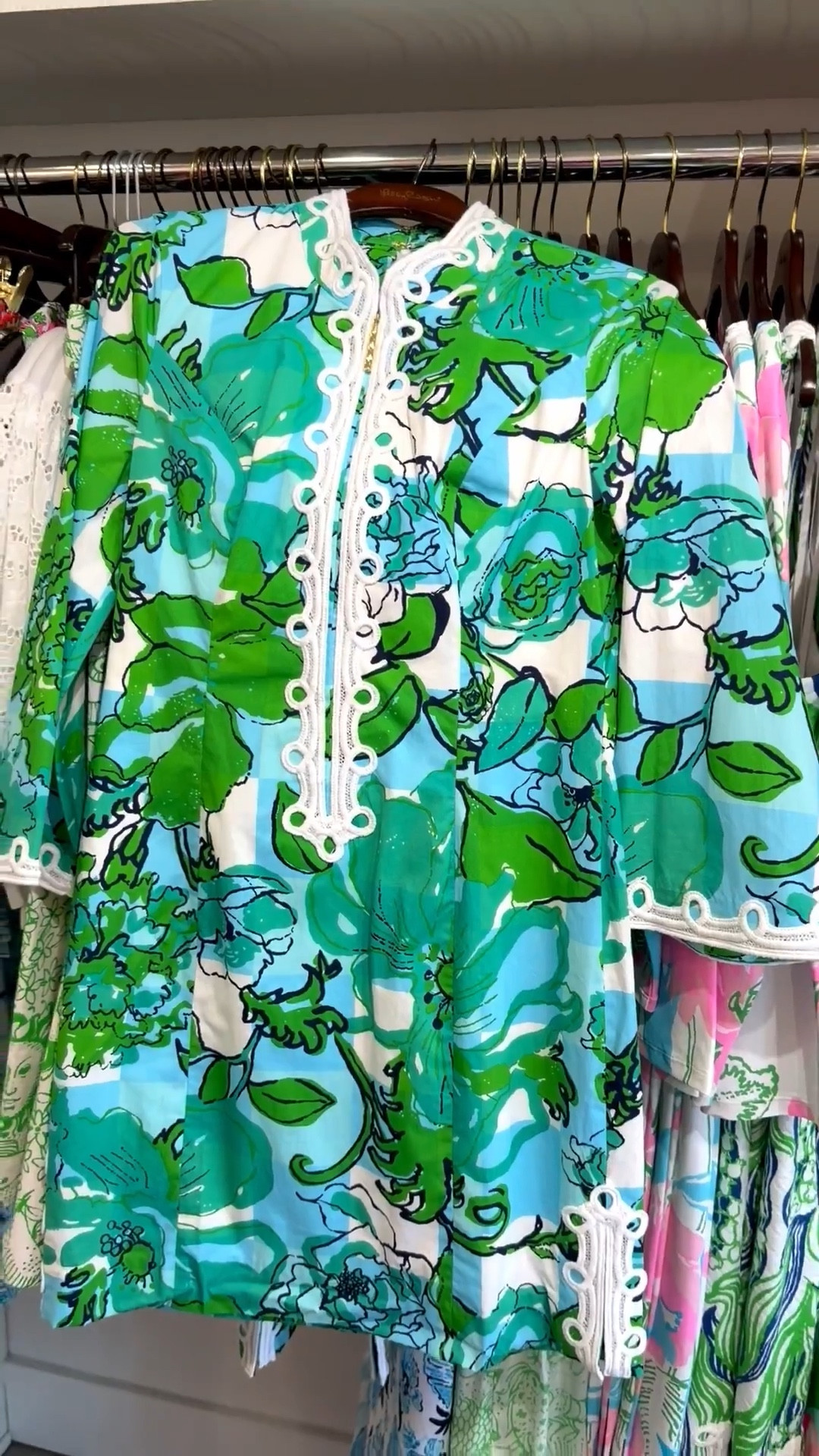 Shealyn 3/4 Sleeve Stretch Cotton Dress by Lilly Pulitzer 
Fitted dress with a stand collar, zip-front neckline, 3/4 length bell sleeves, side slits, and Lilly lace trim.

#LTKOver40 #LTKTravel #LTKgrwm