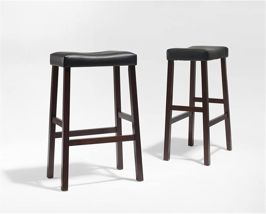 African Artistry Upholstered Saddle Seat 2Pc Bar Stool Set Mahogany/Black - 2 Stools | Amazon (US)