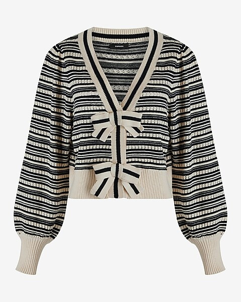 Striped V-Neck Bow Cardigan | Express