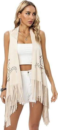 Datangep Fashion Women's Faux Suede Laser Cut Triangle Stoles Cape Shrug Scarf With Tassel Shawls | Amazon (US)