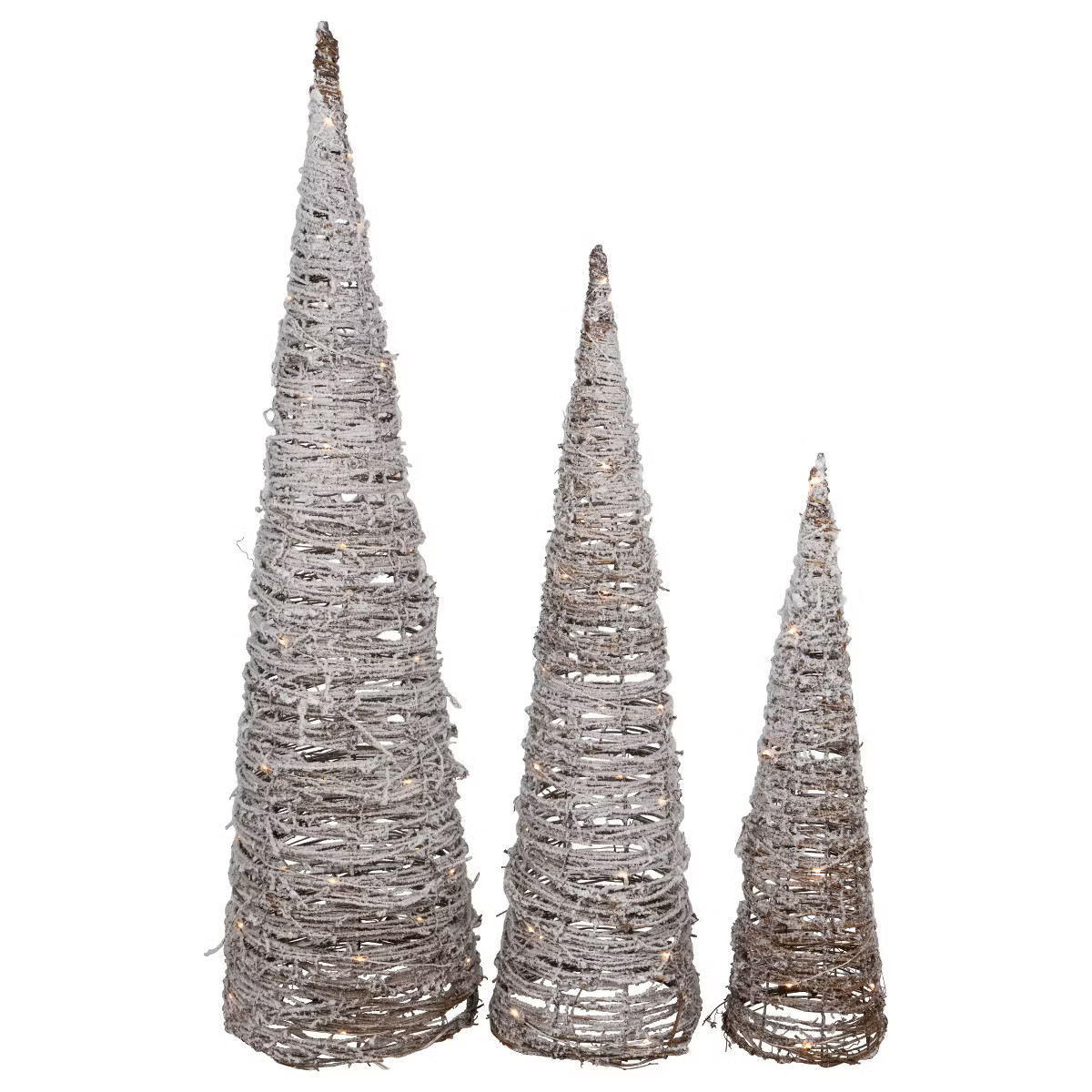 Northlight LED Lighted Snowy Rattan Christmas Cone Tree Decorations - 3.25' - Set of 3 | Target