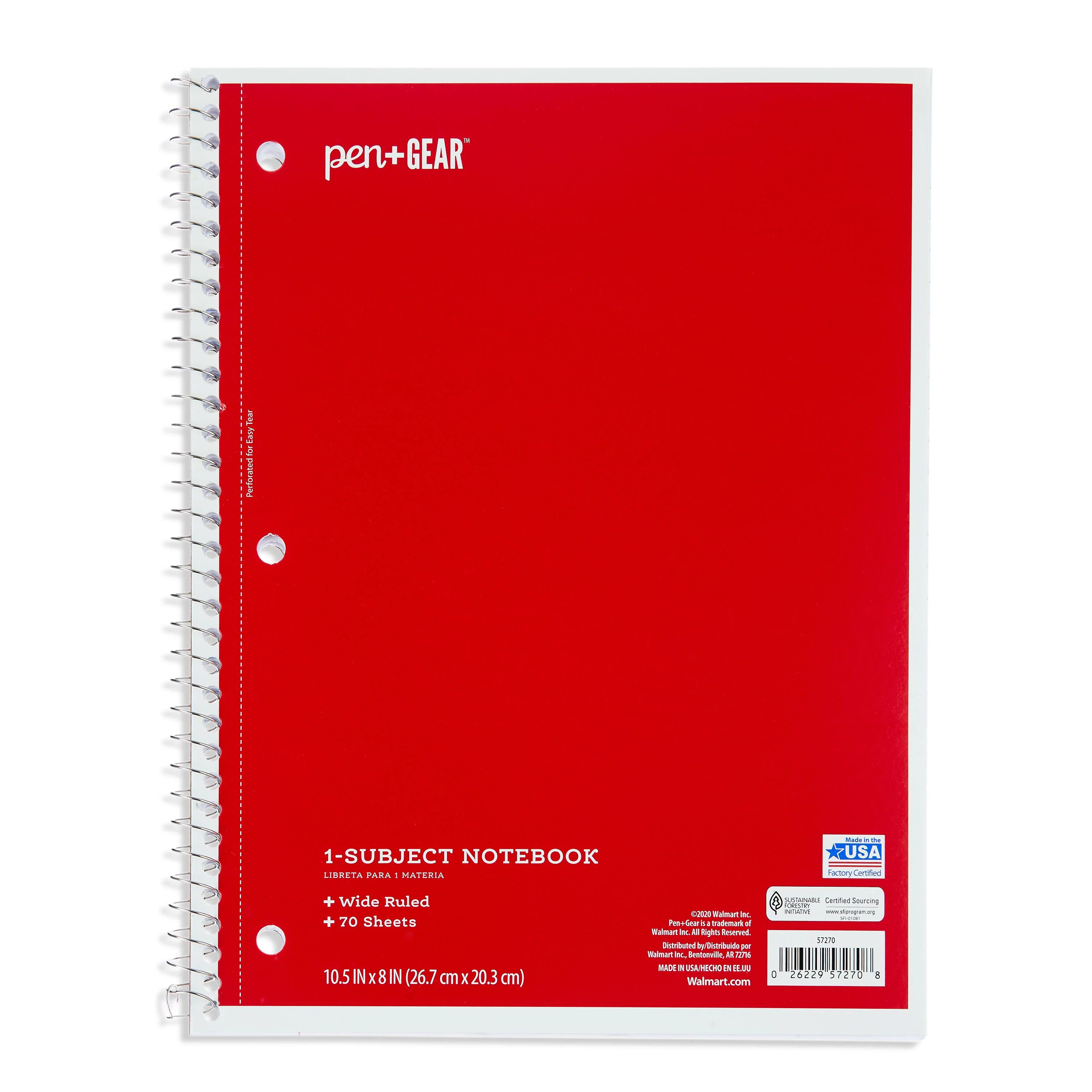 Pen+Gear 1-Subject Notebook, Wide Ruled, 70 Sheets, Red | Walmart (US)