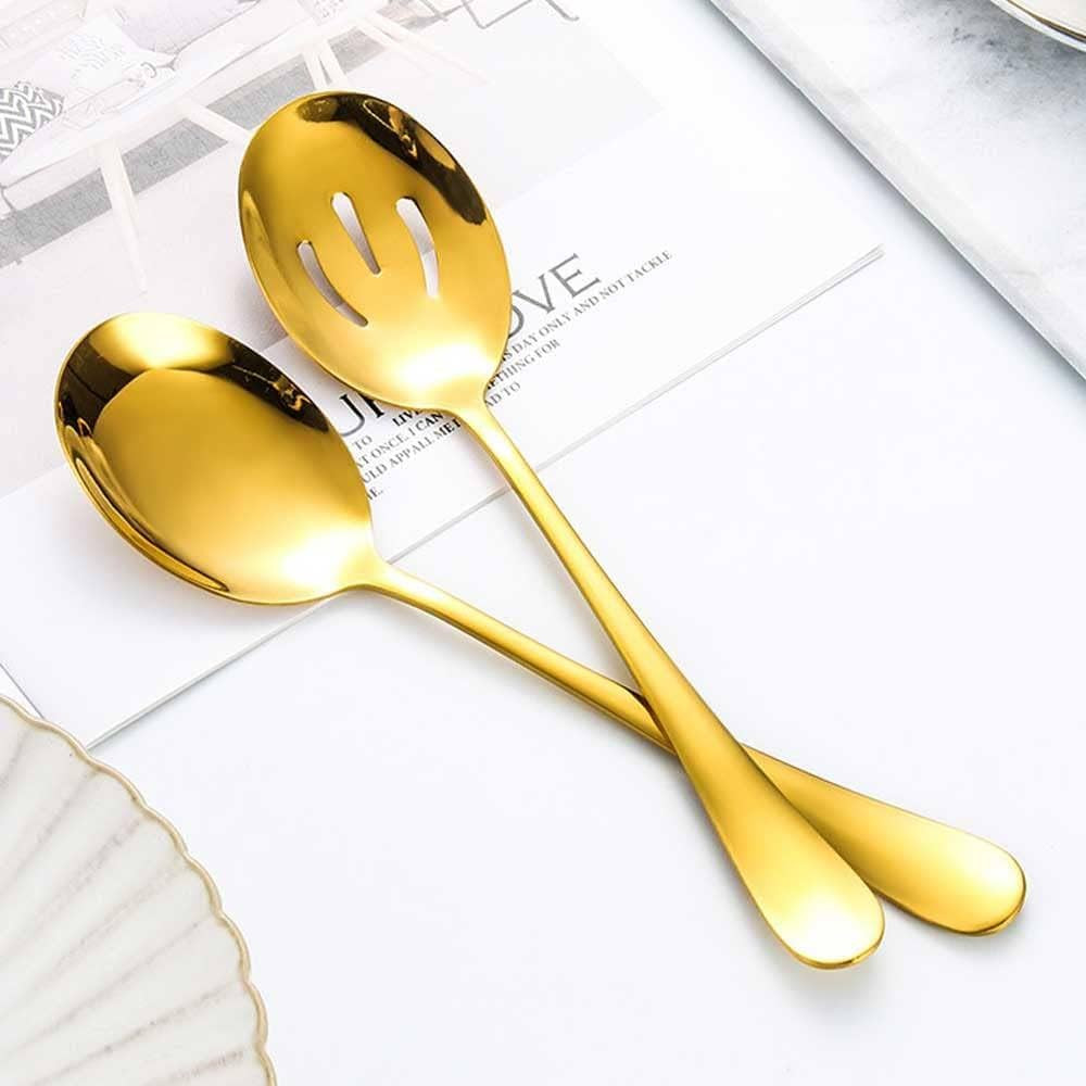 2 Pieces gold Serving Spoon Set, Slotted Spoon and Serving Spoon, Stainless Steel Serving Utensil... | Amazon (UK)