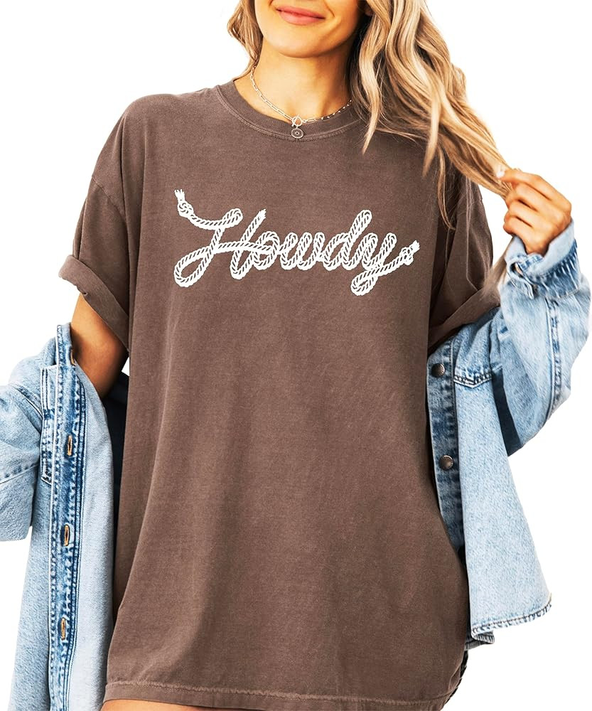 Howdy Rope Script Shirt for Women and Men Trendy Country Western Graphic Tee | Amazon (US)