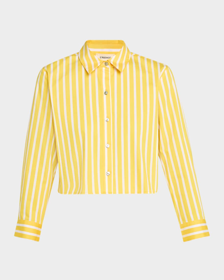 L'Agence Cosette Striped Cropped Shirt | Neiman Marcus