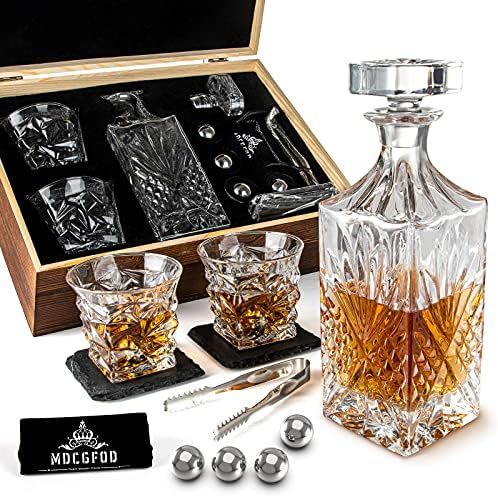 Whiskey Decanter Gift Set for Men with Whiskey Decanter, 2 Twisted Whiskey Glasses,4 Stainless St... | Amazon (US)