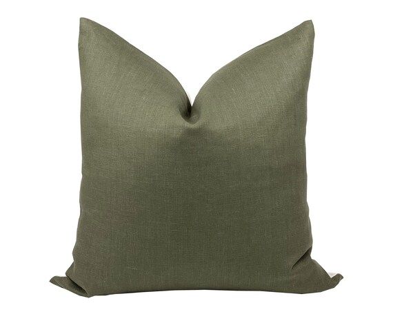 VERDE  Designer Olive Linen Pillow Cover Dark Green Pillow | Etsy | Etsy (US)