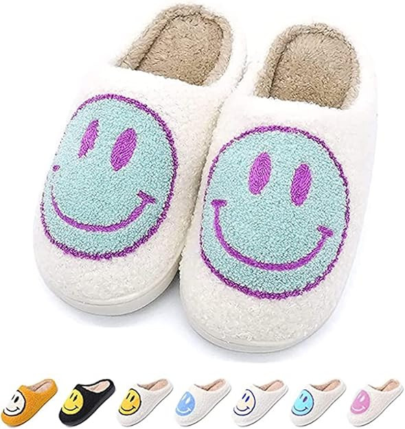 Smiley Face Fuzzy Slippers for women Men,Memory Foam Non Slip Warm Fluffy Cute House Slippers Uni... | Amazon (US)
