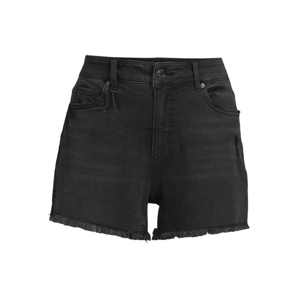 Time and Tru Women's High Rise Frayed Hem Denim Short - Walmart.com | Walmart (US)