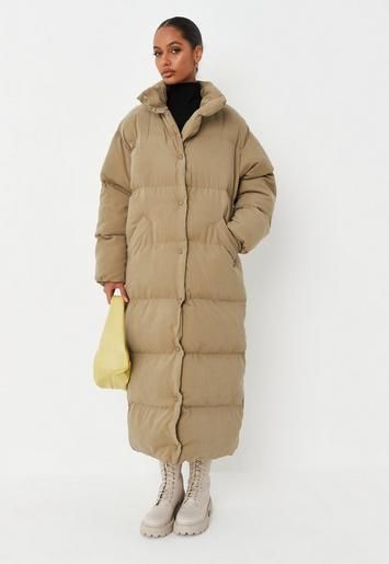 Missguided - Khaki Soft Touch Maxi Puffer Coat | Missguided (UK & IE)