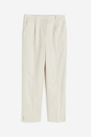 Linen-blend tailored trousers - White - Ladies | H&M GB | H&M (UK, MY, IN, SG, PH, TW, HK)