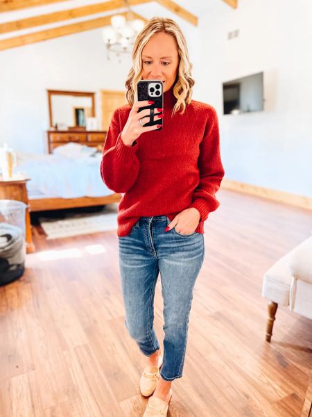 Sweater weather is better together!! Check out this pretty rust colored sweater from Amazon currently under $50!!
Fashionablylatemom 
Nordstrom jeans 
Amazon sweater 
Fall Outfit 
Tan mules 

#LTKSeasonal #LTKshoecrush