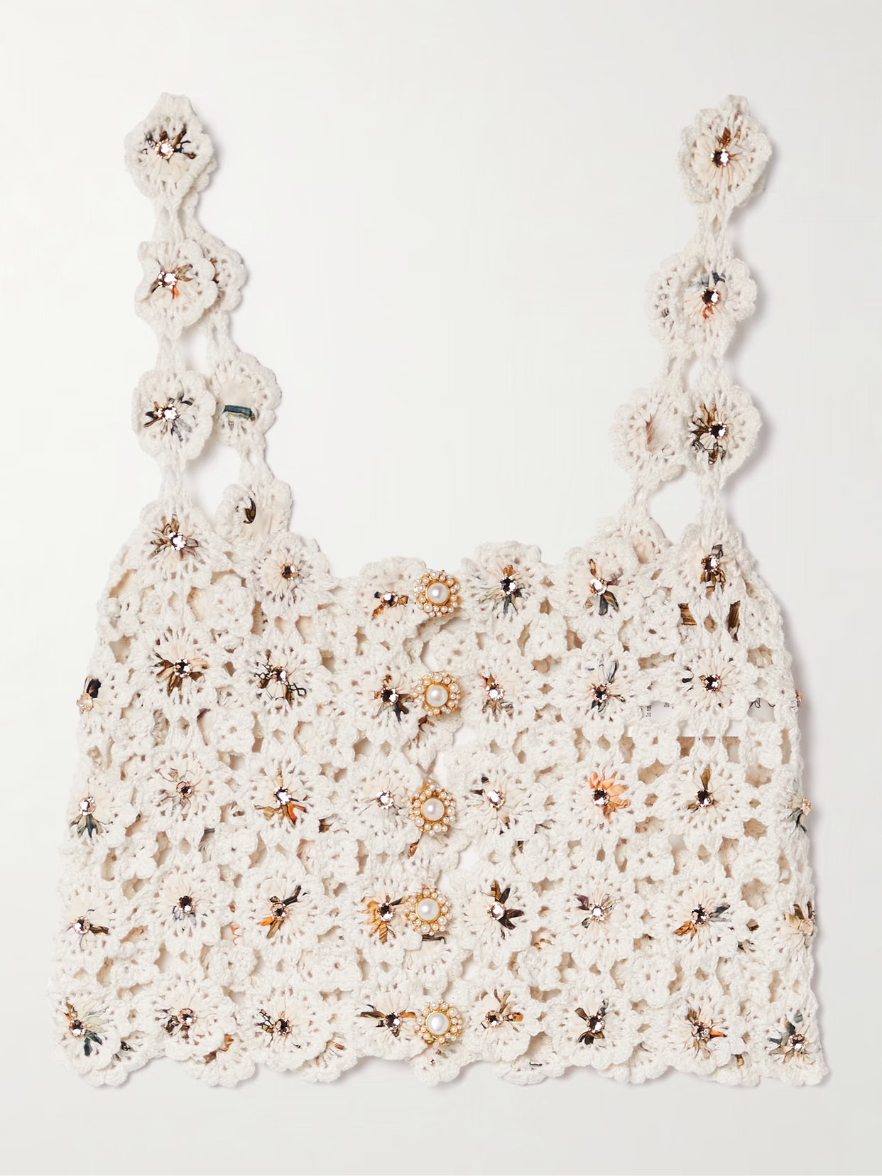 Agua by Agua Bendita - + Net Sustain Zilia Caracola Cropped Embellished Printed Crepe And Crocheted Cotton Top - White | NET-A-PORTER (US)