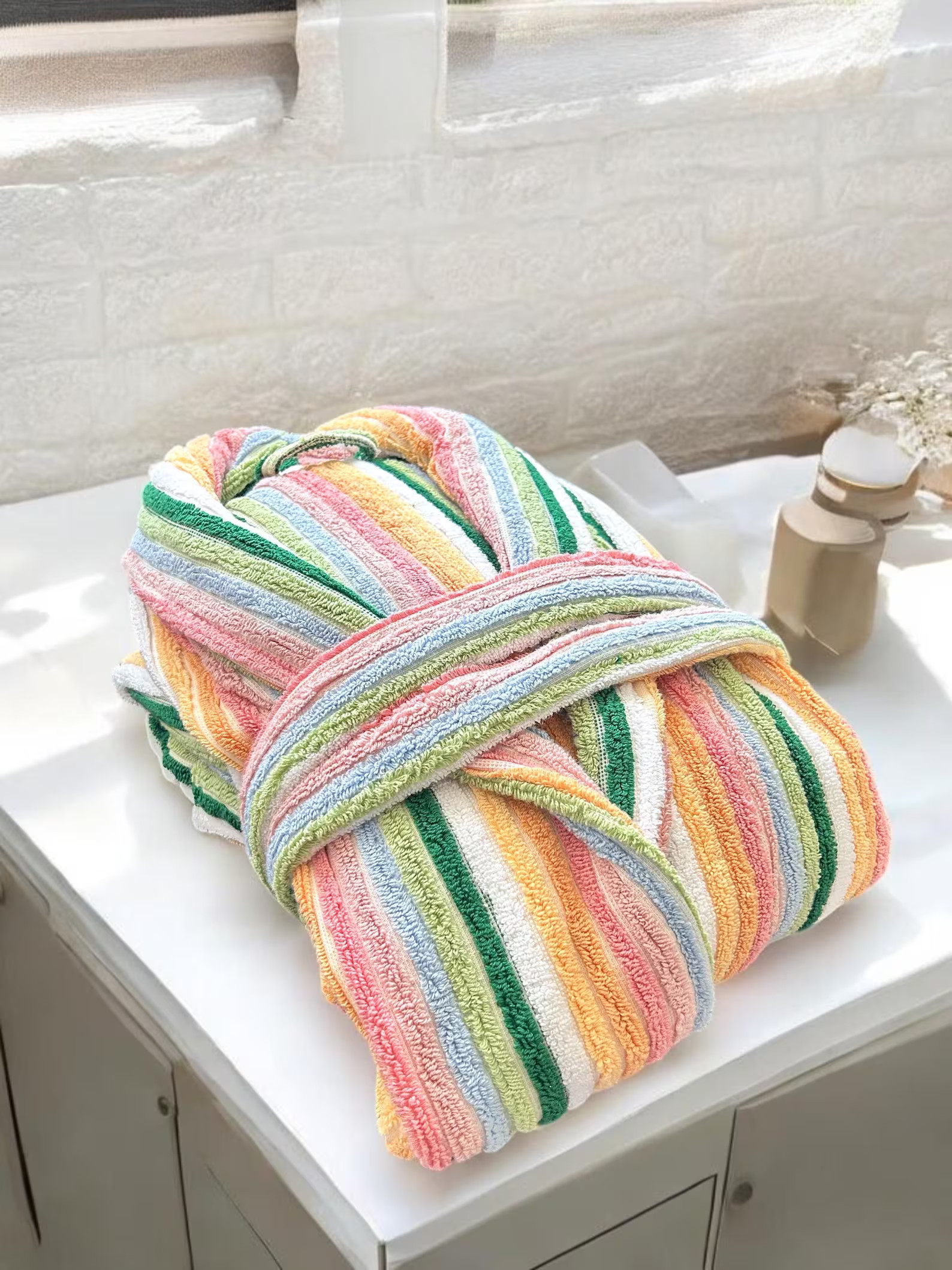 Striped Turkish Cotton Bathrobe: Handwoven Unisex Robe - Etsy | Etsy (US)