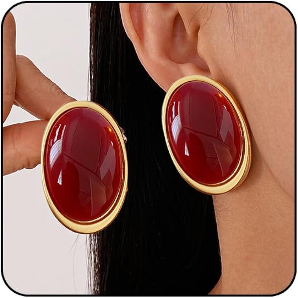 Red Earrings for Women Oval Statement Earrings for Women Black Acrylic Vintage Earrings Fashion G... | Amazon (US)