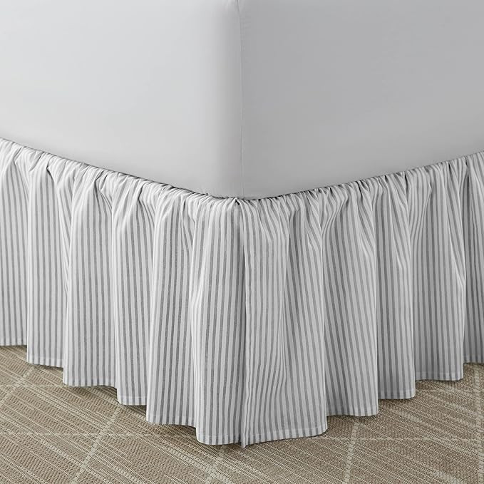 Laura Ashley Home - Cotton Ruffled Bedskirt, Lightweight & Classic Style (Ticking Stripe Grey, Fu... | Amazon (US)
