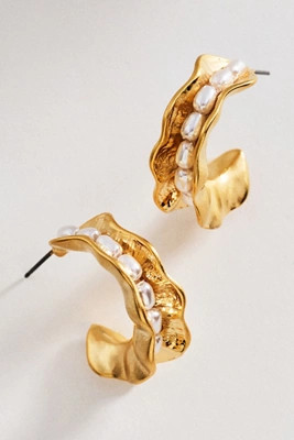 By Anthropologie Pearl Textured Hoop Earrings | Anthropologie (US)