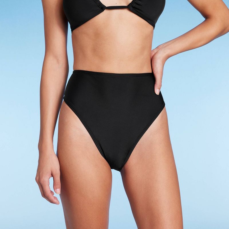 Women's High Leg Cheeky High Waist Bikini Bottom - Wild Fable™ Black | Target
