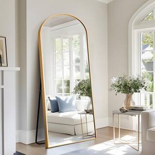 71 in. x 31.5 in. Modern Arch Metal Framed Gold Full-Length Floor Standing Mirror | The Home Depot
