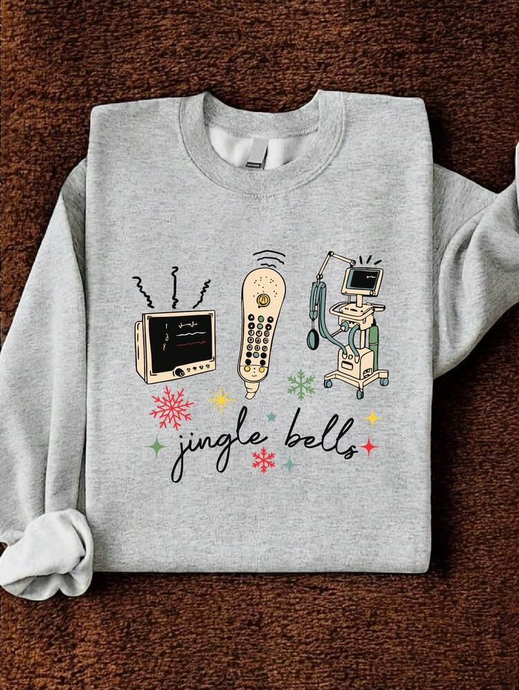Jingle Bells Christmas Nurse Sweatshirt, Funny Holiday Nurse Graphic Sweater, Xmas Medical Staff Crewneck, Christmas Nursing Appreciation Sweatshirt, Festive Holiday Hospital Nurse Life Sweater FZ-1815 SW | SHEIN