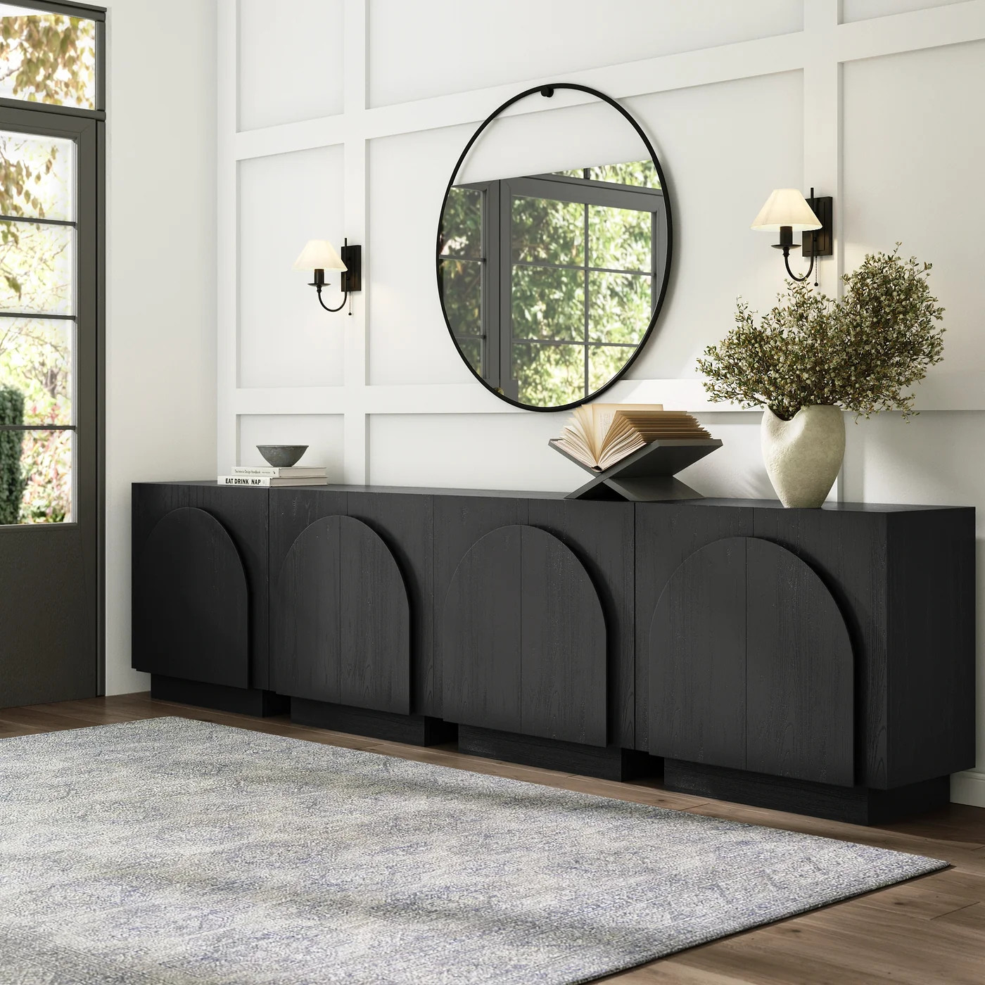 Large Arched Kitchen Cabinet Credenza Black (Set of 4) | Nathan James