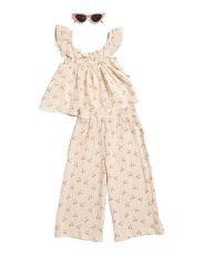Toddler Girls 2pc Cherry Gauze Top And Pants Set With Sunglasses | TJ Maxx