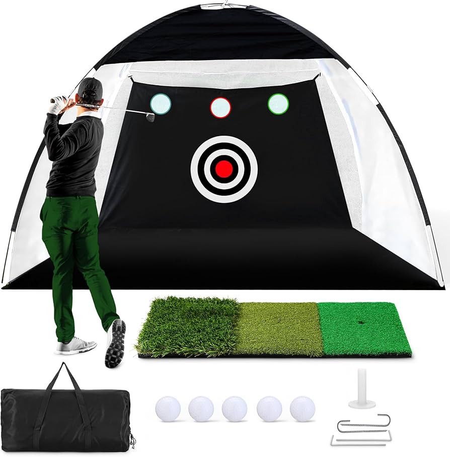 Practice Golf Net and Mat - 10 x 7ft - Includes Turf Mat, Practice Balls, Tees & Glove - Golf Dri... | Amazon (US)