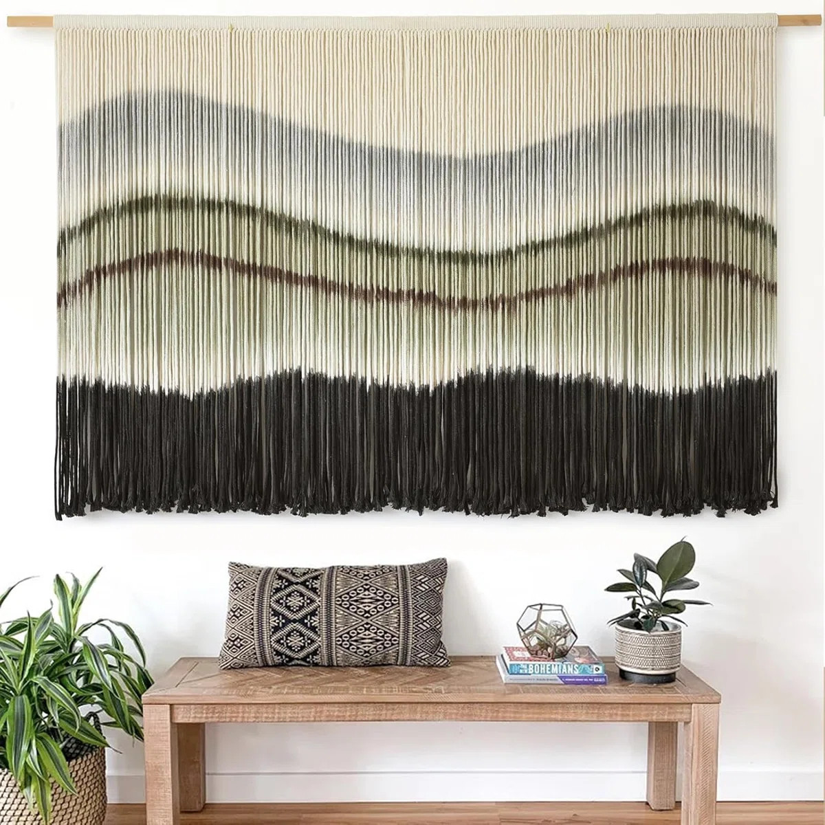 Macrame Wall Hanging Dip-Dye Large Macrame Wall Decor Boho Home Decor Scale Fiber Wall Art Yarn C... | Wayfair North America