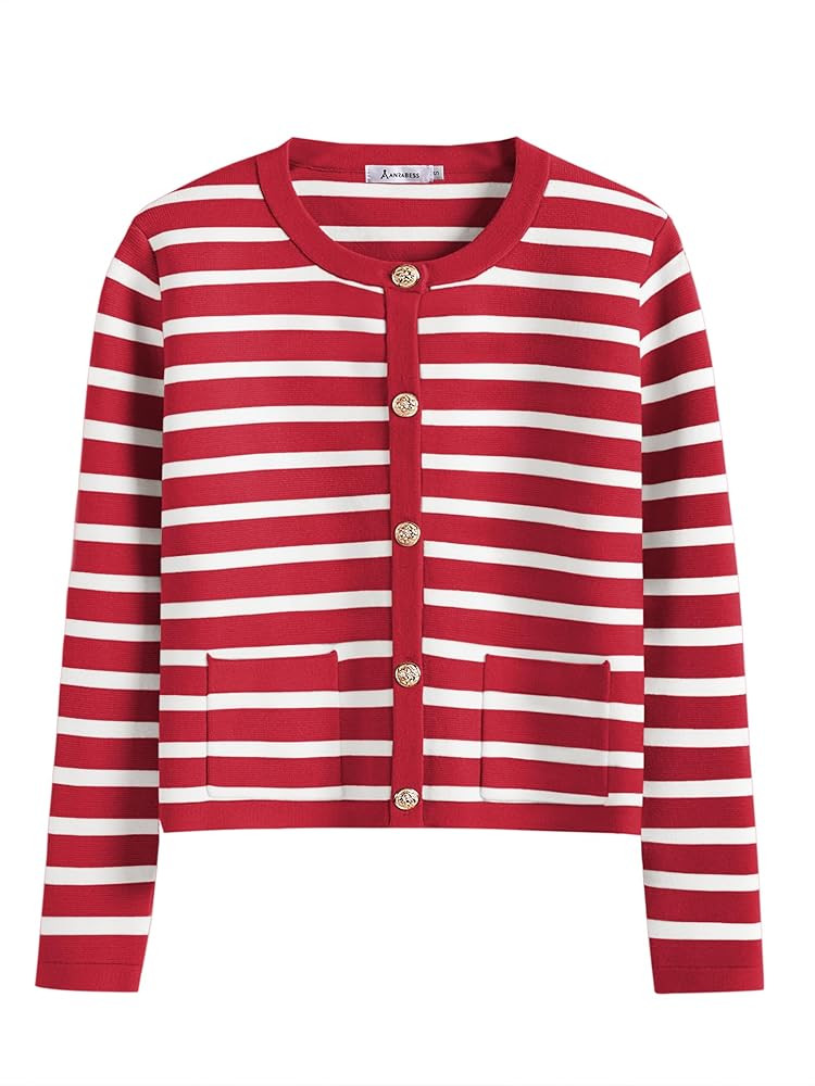 ANRABESS Women Striped Cardigan Sweaters Button Down Cropped Knit Lady Jackets Coat 2025 Fall Out... | Amazon (US)