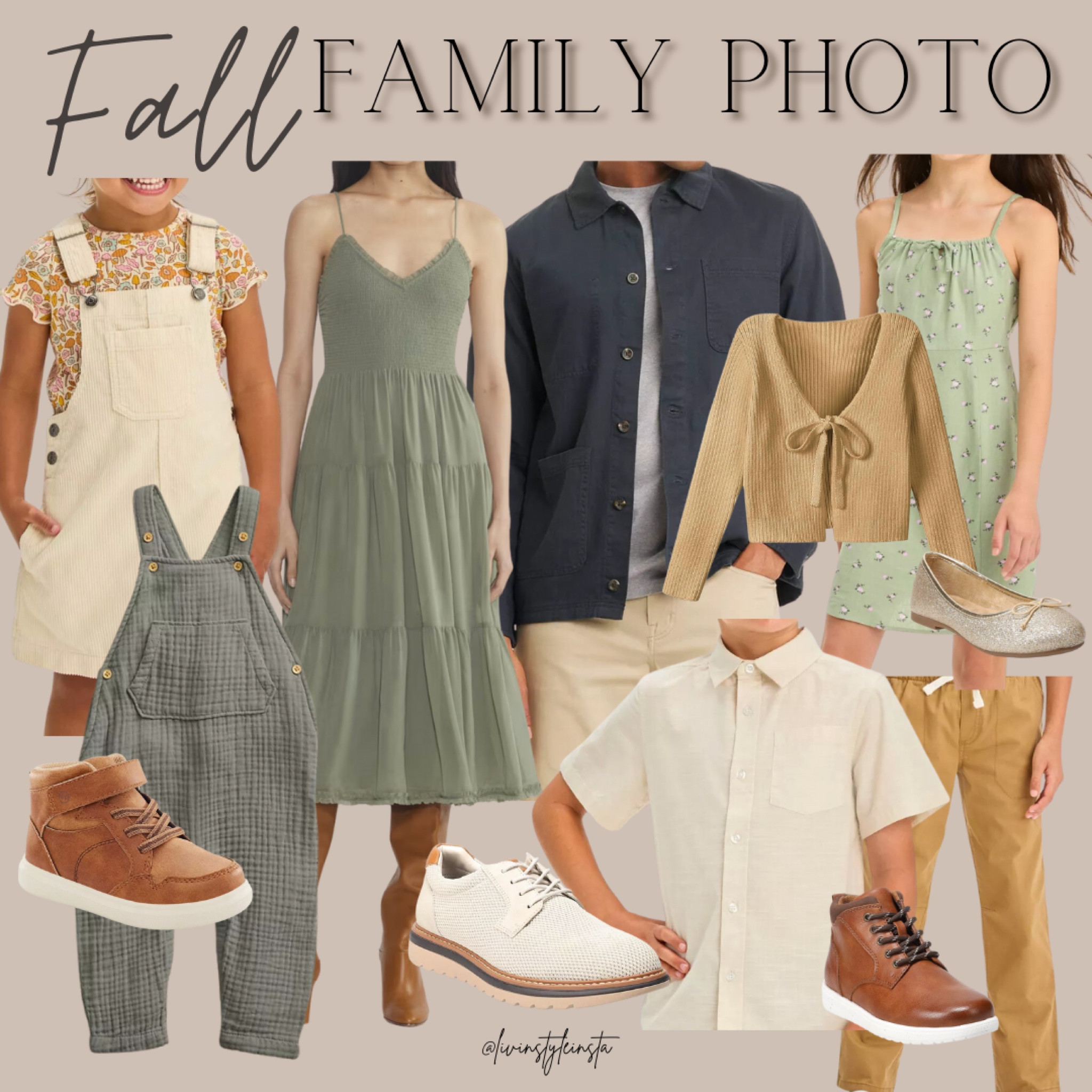 Fall Family Photos! Sage green and neutrals for the perfect cozy look - fall dresses, matching outfits, fall shoes for the family 

#LTKShoeCrush #LTKFamily #LTKSeasonal