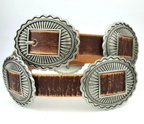 Western Genuine Distressed Leather Navajo Concho Belt Black or | Etsy | Etsy (US)