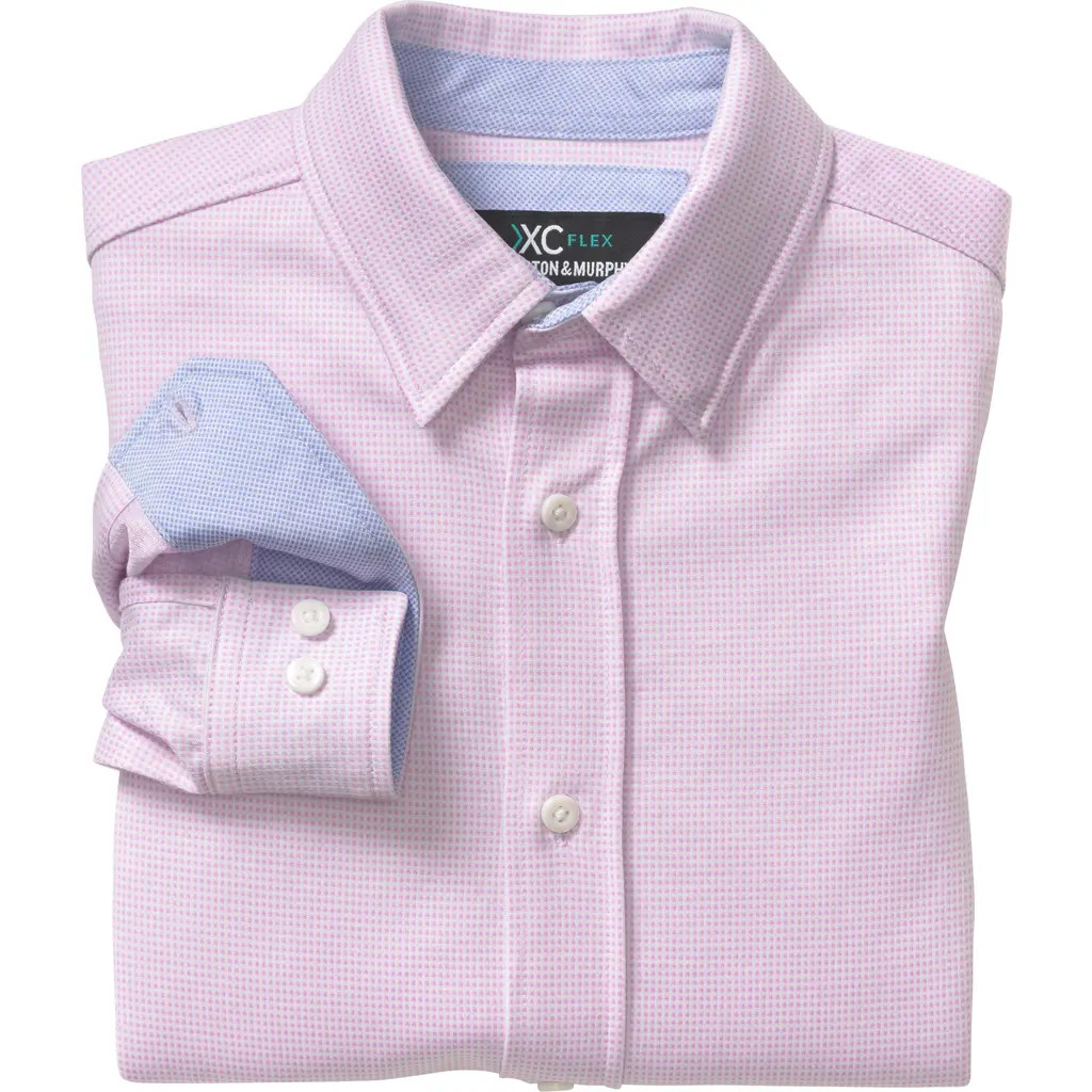 Johnston & Murphy Kids' XC Flex® Microcheck Button-Up Shirt in Pink at Nordstrom | Nordstrom