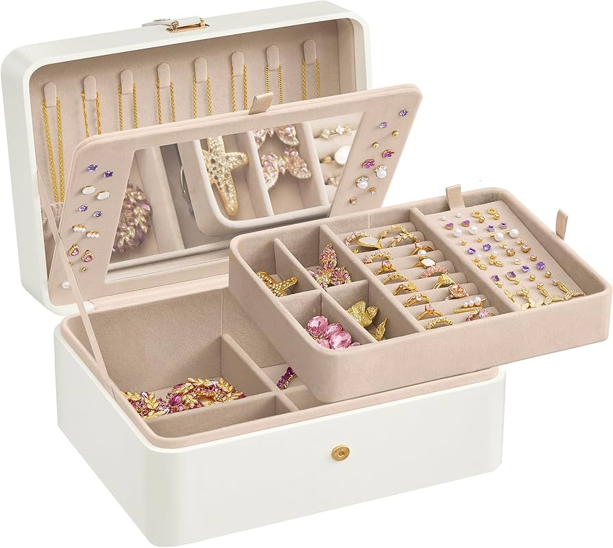 SONGMICS GISELLA Collection - Jewellery Box Organiser with Mirror, 2-Layer Jewellery Storage Case... | Amazon (UK)