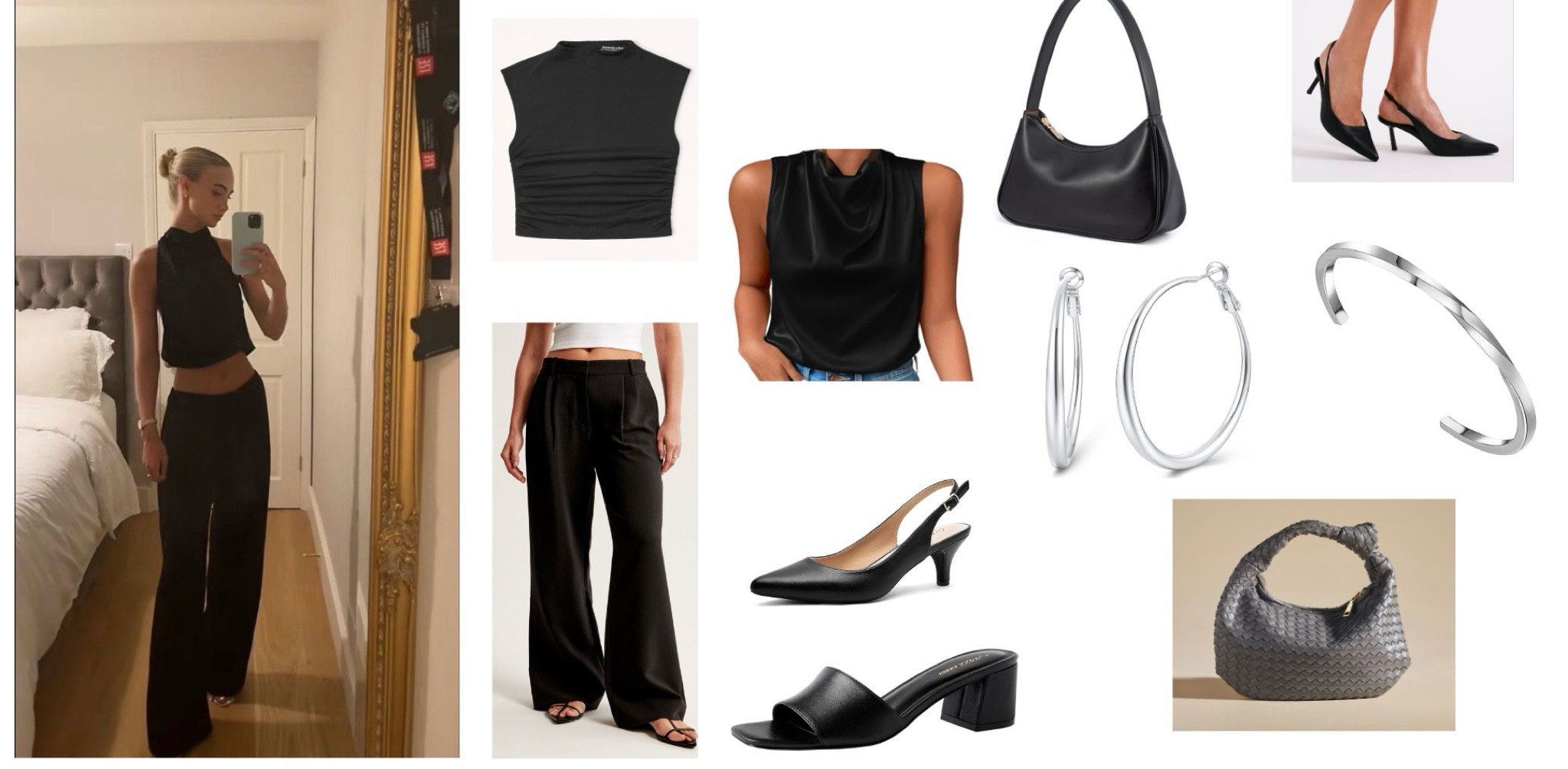 All black outfit for going out or to dinner! Love silver jewelry with this outfit. Low rise tailored pants and a high neck black top! With heels! 

#LTKstyletip #LTKfindsunder100 #LTKSeasonal